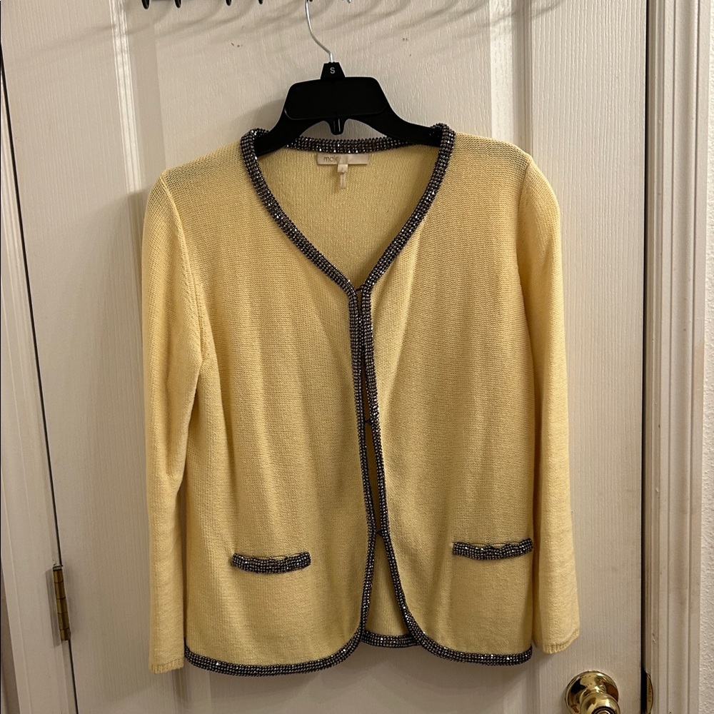 Maje Cream Sweater with Black Embellished Collar